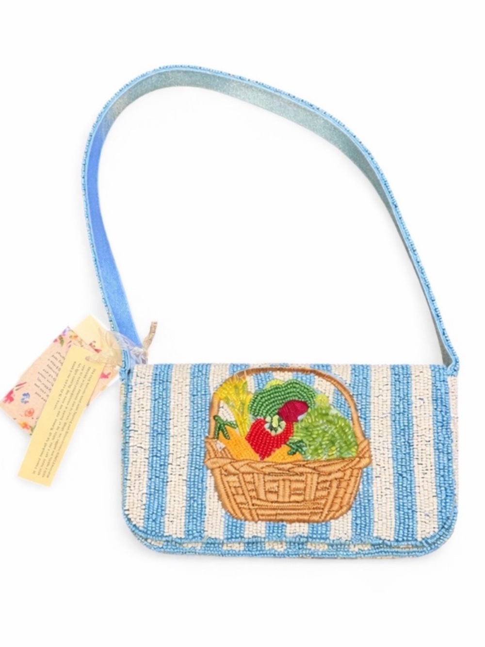 Viral Striped Vegetable Basket Beaded Shoulder Bag NWT